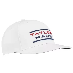 TaylorMade Men's Stretchfit Flatbill Golf Hat -Professional Golf Equipment Store TD661 WHT White AR